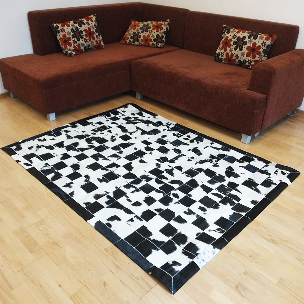 Luxusný kožený koberec patchwork - čiernobiely