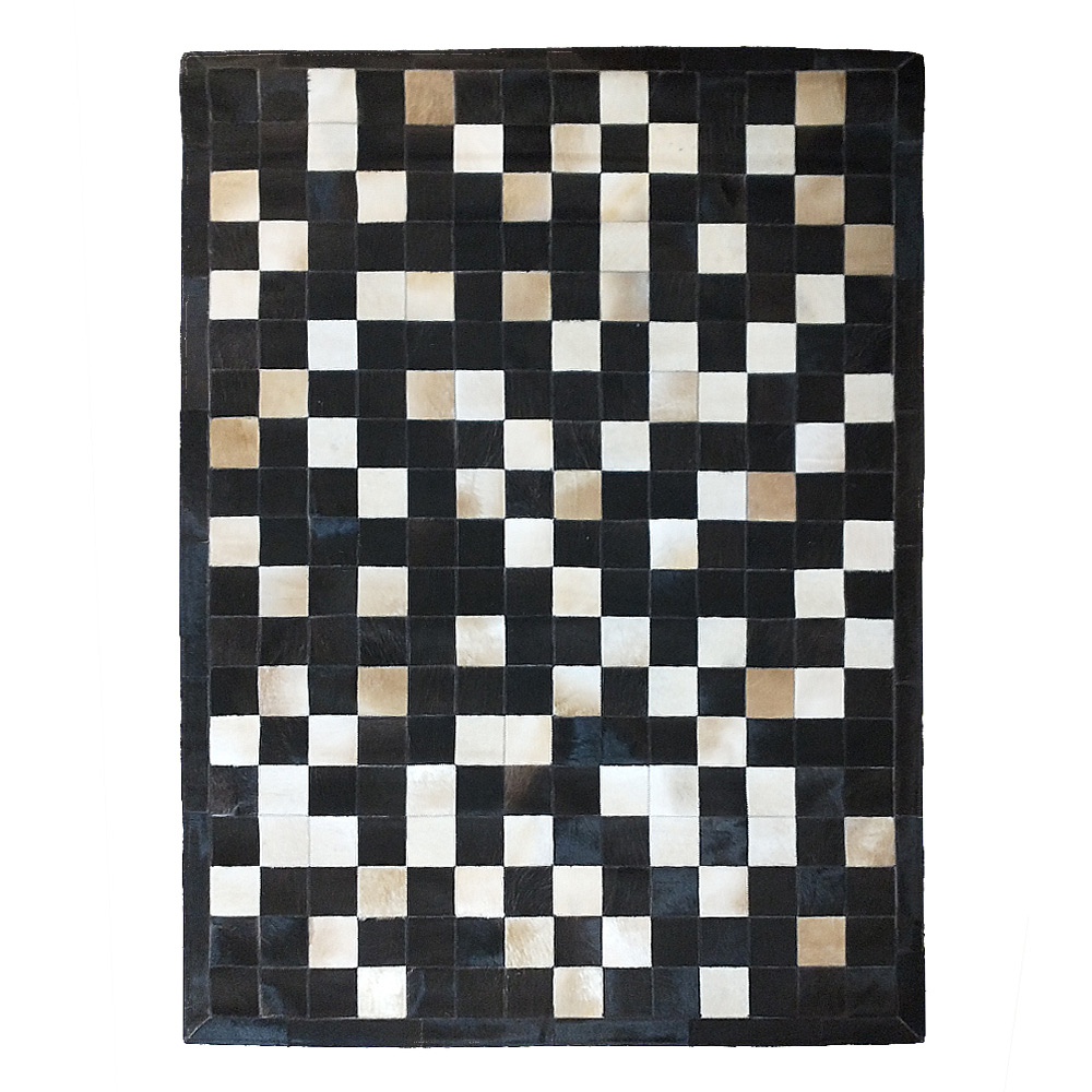 Luxusný kožený koberec patchwork - čierno-béžový