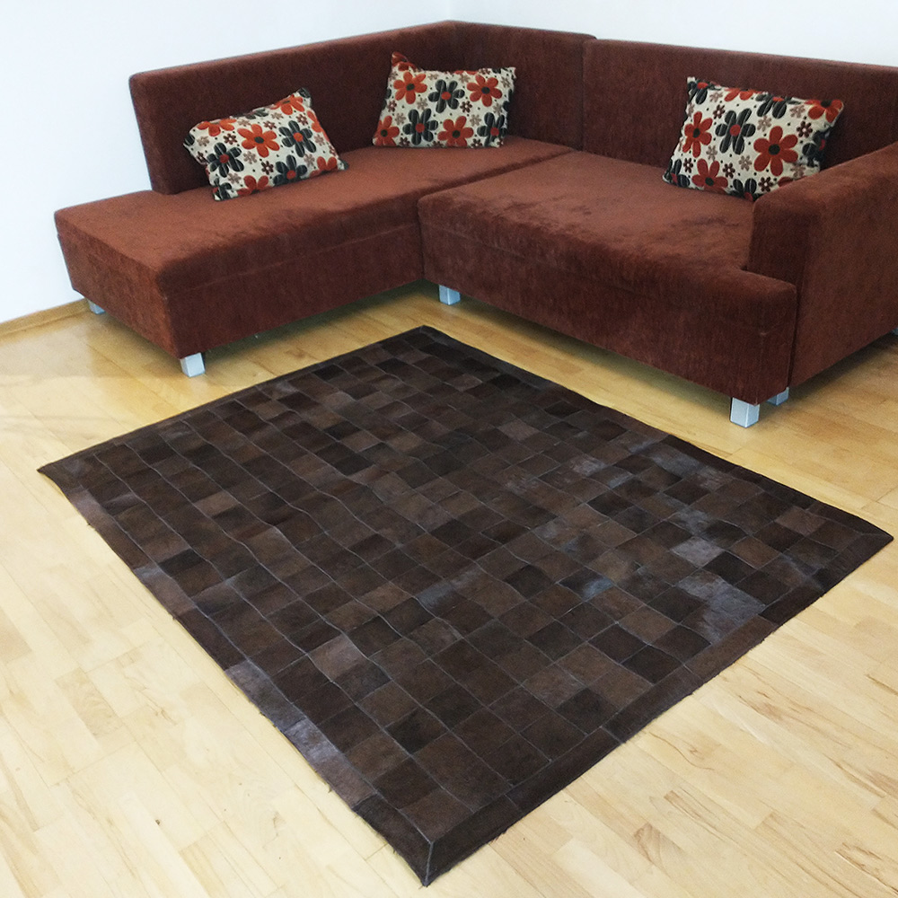 Luxusný kožený koberec patchwork - hnedý